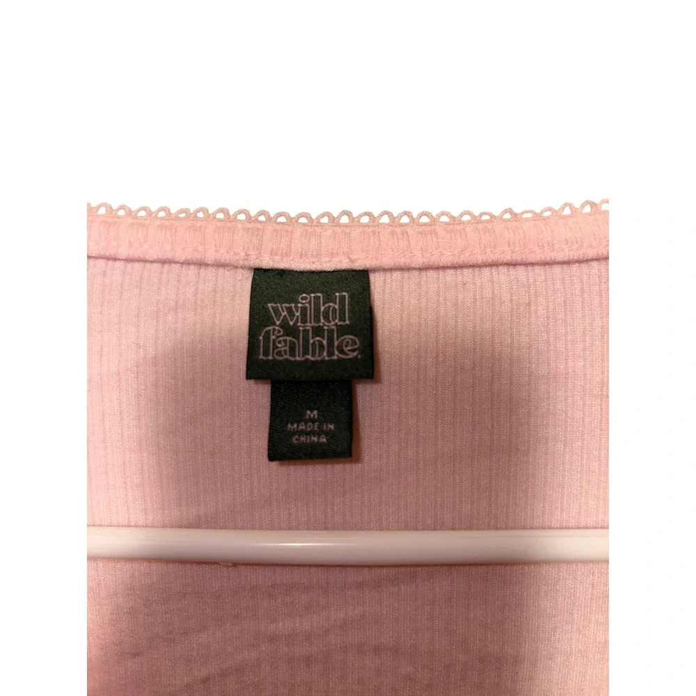 Wild Fable‎ Light Pink Ribbed Tie-Front Cropped Cardigan Long Sleeve Top Medium